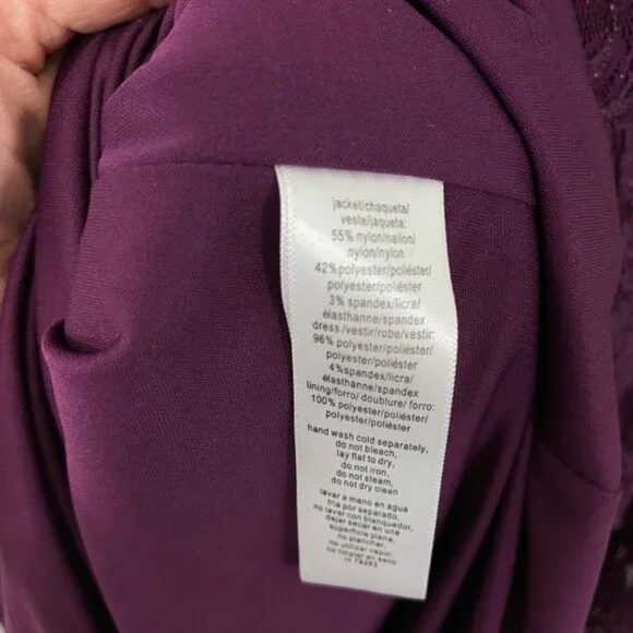 NEW Alex Evenings Purple One‎ Piece Lace Jacket 3/4 Sleeve Cocktail Dress 14 - Picture 10 of 11